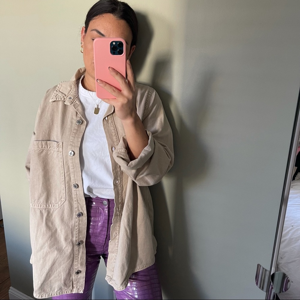Sand Zara oversized denim shirt
